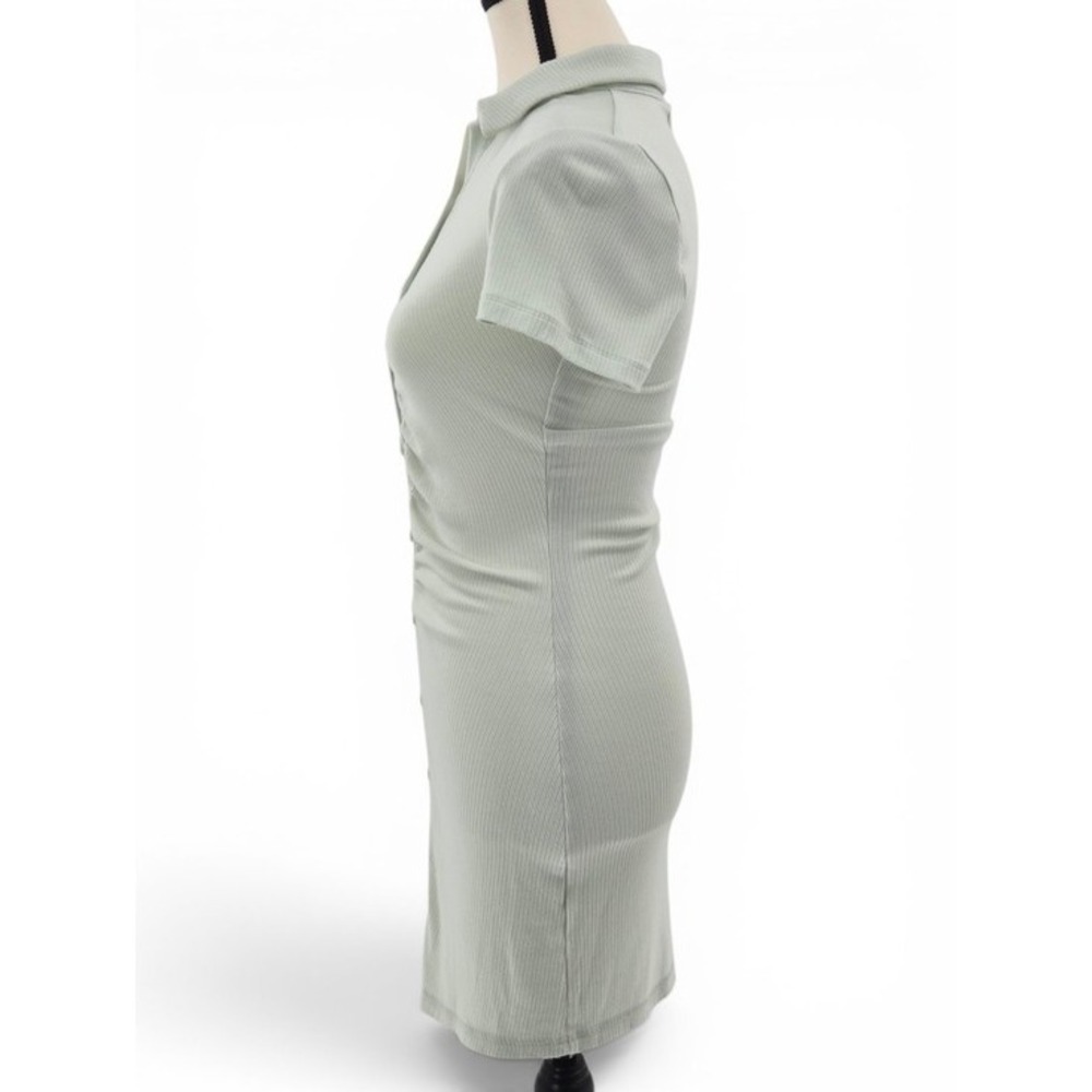 Abercrombie Sage Green Bodycon Ruched Polo Mini Dress S Stretch Button Front Y2k - Picture 4 of 12